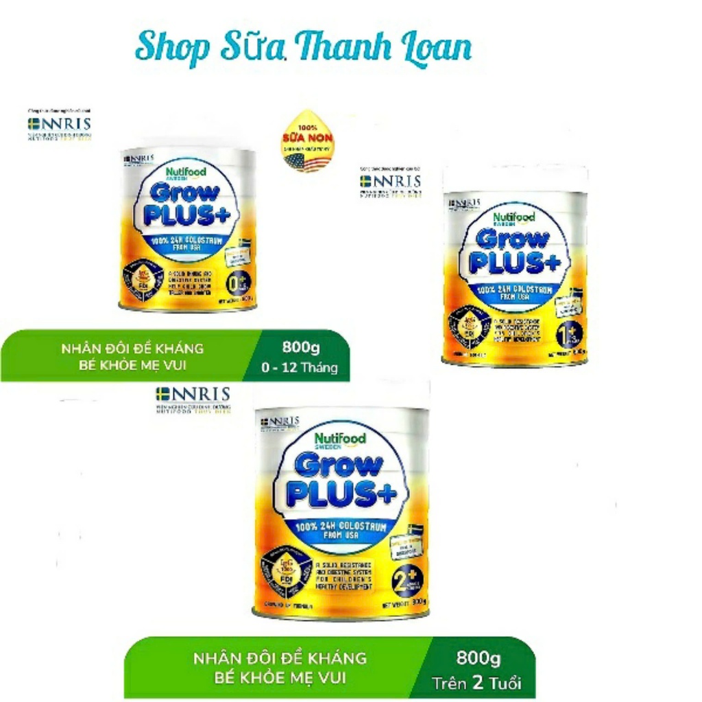 (HSD T1-2028) Sữa Bột Nutifood GROW PLUS+ Số 1+/ 2+ Lon 800g (Sữa Non Vàng).