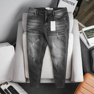 Quần jean dài nam màu đen wash bụi VNXK xịn ống ôm côn co giãn chất bò đẹp