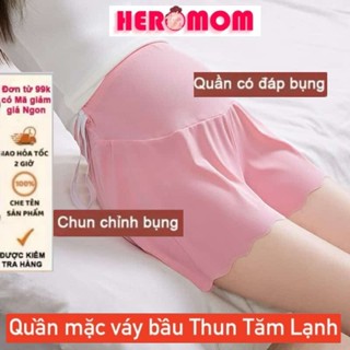 Quần đùi bầu mặc trong váy Thun Tăm Lạnh đáp bụng có chun điều chỉnh bụng Bigsize Heromom Store