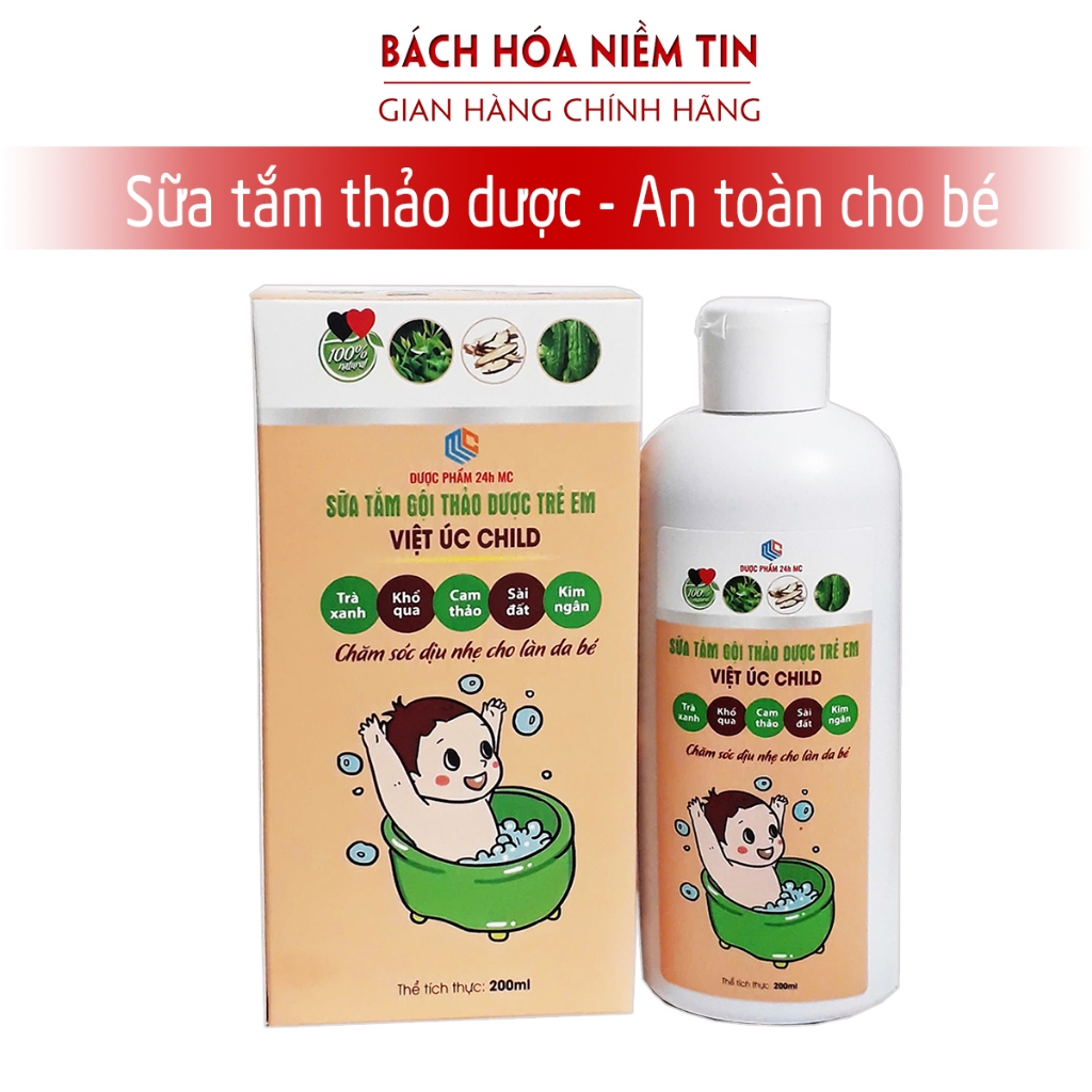 Sữa tắm gội thảo dược cho trẻ em Việt Úc Child - Thành phần thảo dược tự nhiên, an toàn cho làn da bé - Hộp 200ml
