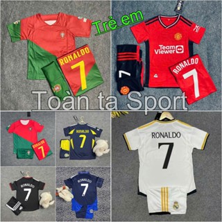Áo Bóng Đá, Áo Đá Banh Trẻ Em In Sẵn Ronaldo số 7 - Vải Mè Thái Cao Cấp - In Sẵn Cr7