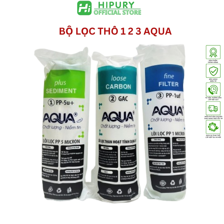 Bộ 3 lõi lọc nước 1,2,3 AQUA Chính hãng, sử dụng tất cả máy lọc nước Kangaroo, Karofi, Sunhouse, Aqua… Đại Lý HN