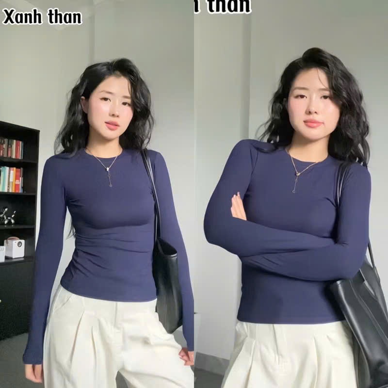 Áo Thun Dài Tay Nữ Thắt Eo Ôm Body Quyến Rũ Vải Cotton Zip Dầy Dặn Mềm Mịn MA115 | BigBuy360 - bigbuy360.vn