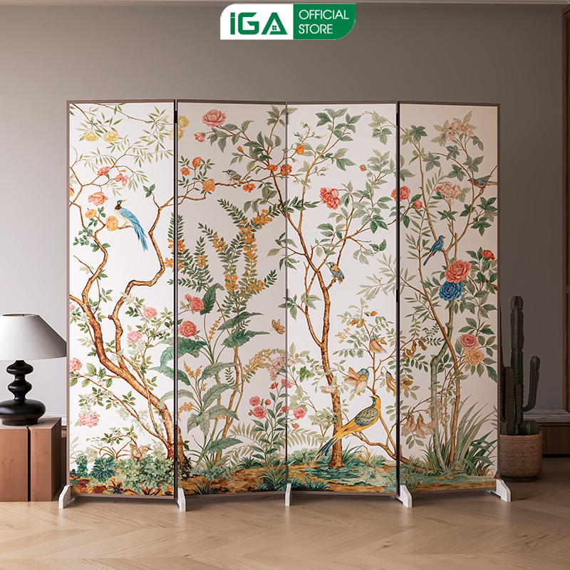Vách ngăn bình phong bộ 4 tấm in họa tiết hiện đại sang trọng chất liệu vải canvas - GP392