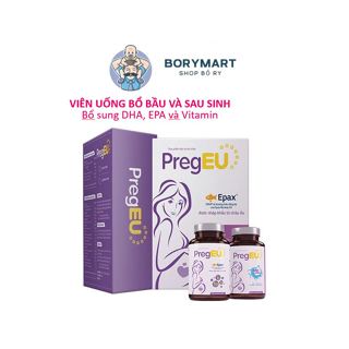 Vitamin Bầu Tổng Hợp PregEU, Bổ Sung DHA, Canxi, Vi Chất Cho Bà Bầu & Phụ Nữ Cho Con Bú , 60 Viên (2 Lọ)