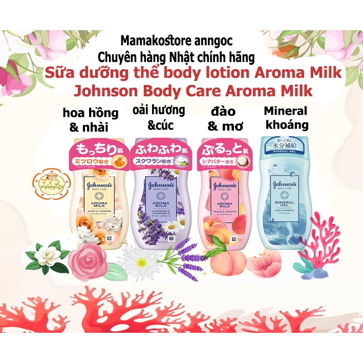 Sữa dưỡng thể body lotion Aroma Milk Johnson Body Care Aroma Milk hoa hồng, nhài oải hương,cúc, đào 