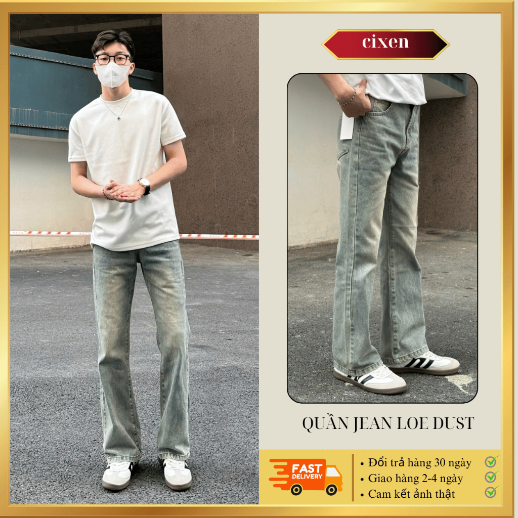 Quần jean ống loe nhẹ CIXEN Wash Dust VER 1 Chất Denim dày dặn đủ size 40-80kg
