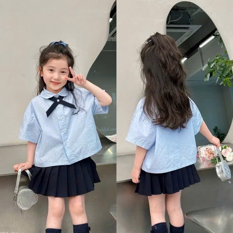 [B&G] Sét váy áo sơ mi kèm chân váy xếp ly angel năng động cho bé gái từ 12-45kg(2-12 tuổi)