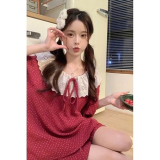 TN11 Bộ Pyjama đùi trễ vai hoa đỏ nhí siêu xinh
