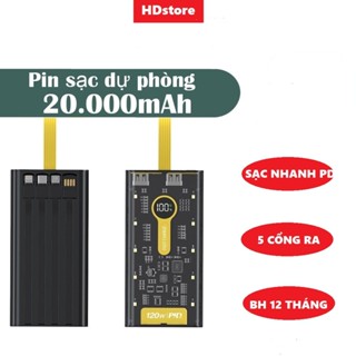 sạc dự phòng 50000 mah và 20000mah 120W hỗ trợ sạc nhanh PD, đèn led, sạc nhiều cổng bảo hành 1 năm