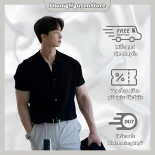 Áo len nam ngắn tay dệt kim mỏng nhẹ cổ bẻ cài cúc slim fit trẻ trung