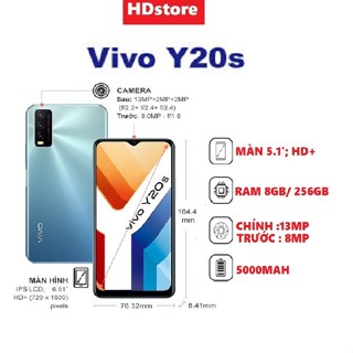 Điện thoại Vivo Y20S Ram 8GB/ 256GB FullBox 2 Sim pin khủng 5000Mah