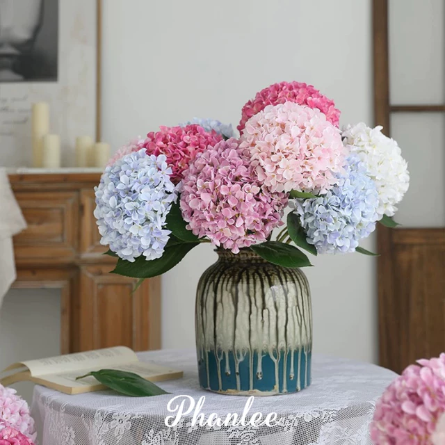 [BÁN CHẠY] Họa lụa cẩm tú cầu cỡ đại 1 cành 1 bông cao 66cm trang trí nhà cửa Phanlee