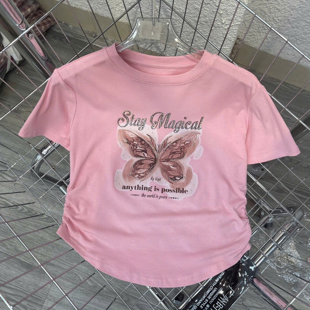 Aó thun cotton nhún eo hình BƯỚM STAY MAGICAL mã B140