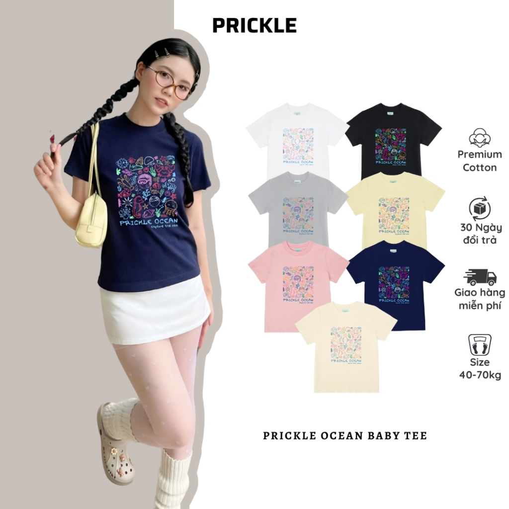 Áo Thun Nữ Baby Tee In Hình PRICKLE OCEAN Neo Cotton 100%