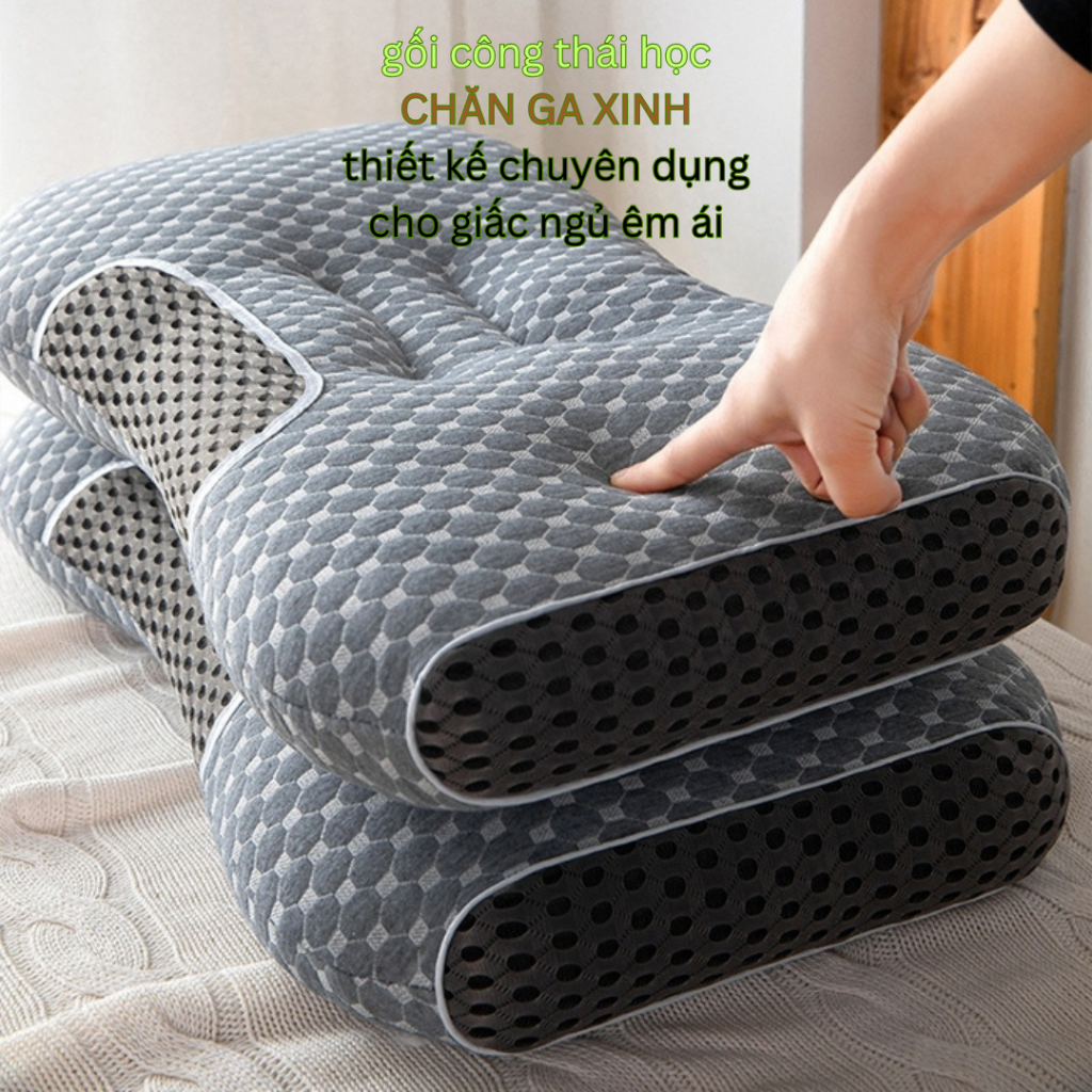 Gối công thái học matssa gối đầu spa chống mỏi cổ vai gáy mềm mại thoáng khí