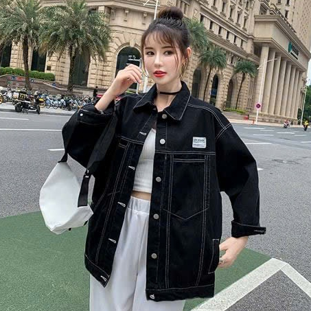 ÁO KHOÁC JEAN ĐEN CHỈ NỔI CHẤT BÒ NỮ CAO CẤP - DUBAI FASHION