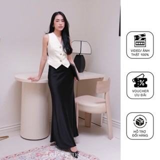 Chân váy lụa dài La Boutique cạp trễ hai lớp cao cấp-V006