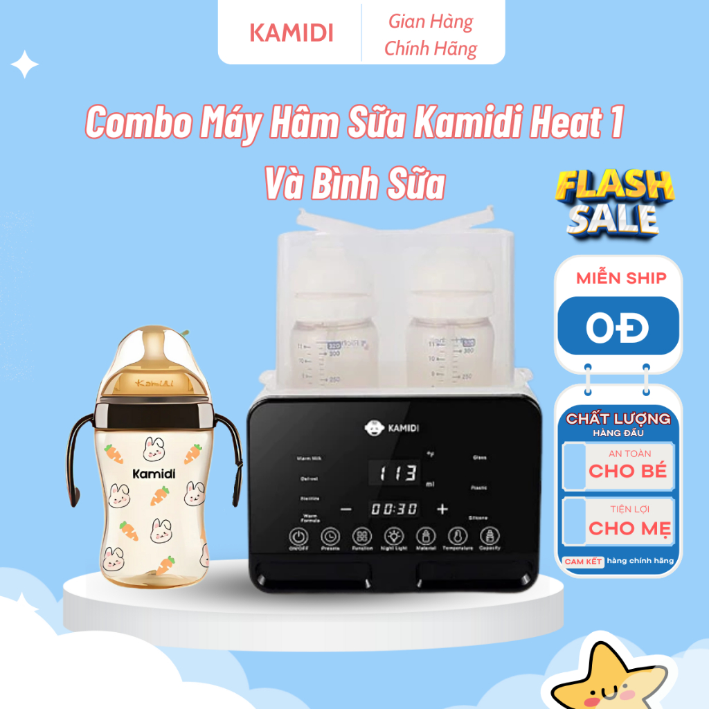 Combo Máy Hâm Sữa Đa Năng Kamidi Heat 1 Và Bình Sữa Kamidi Tiện Lợi