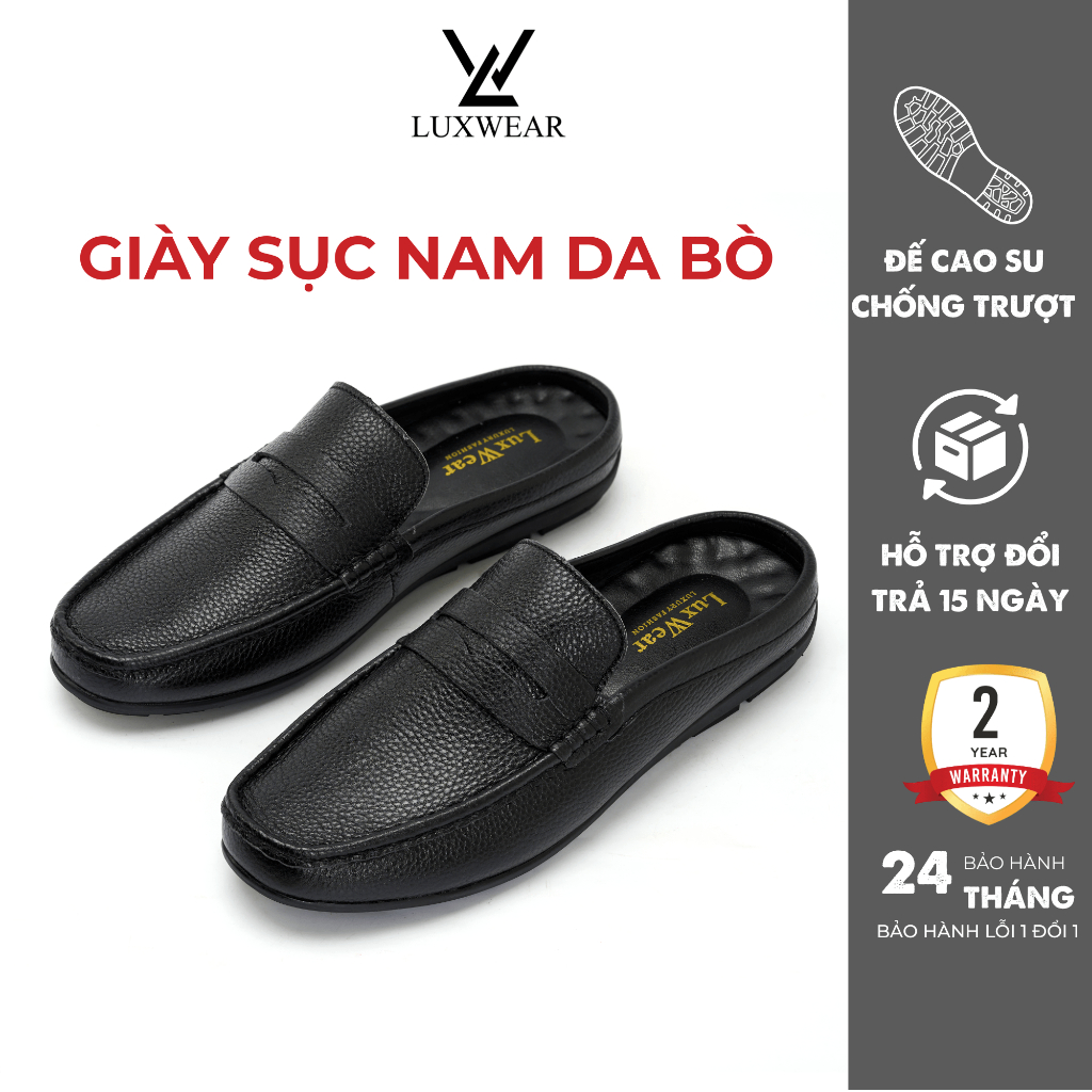 Giày sục nam da bò cao cấp chống nhăn LuxWear Mule Slip-on sang trọng, thanh lịch BH 24 tháng GS04