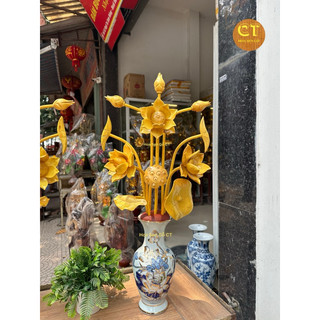Hoa Sen Gỗ Mít Cỡ Nhỏ, Cắm Bình Sứ Cao 25-32cm(Kèm Đế Gỗ Cắm)-Giá Của 1 Bộ Cắm 1 Bình,Không kèm Bình.