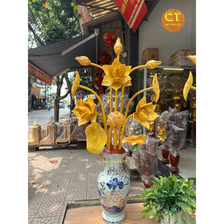 Hoa Sen Gỗ Mít Cỡ Nhỏ, Cắm Bình Sứ Cao 25-32cm(Kèm Đế Gỗ Cắm)-Giá Của 1 Bộ Cắm 1 Bình,Không kèm Bình.