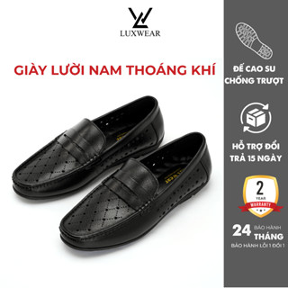 Giày lười nam da bò cao cấp LuxWear thoáng khí đế cao su chống trượt chân bảo hành 24 tháng GH03