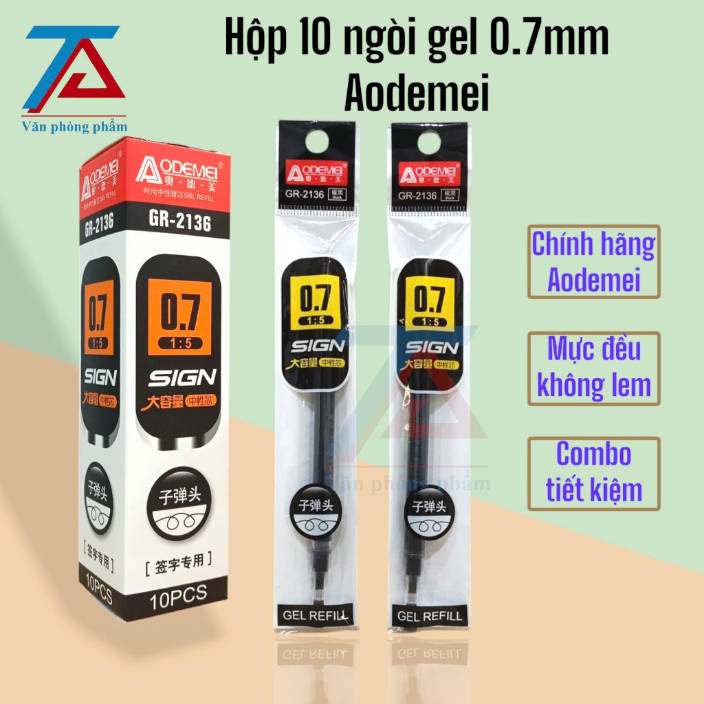 Hộp 10 ngòi bút thay thế chính hãng AODEMEI 0.7mm; 1mm nét đẹp, đều mực, không lem - VPP Trường Anh