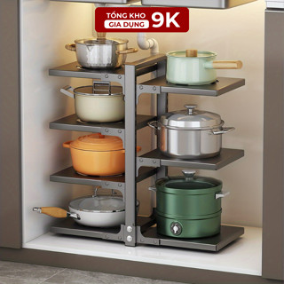 Kệ Giá Để Xoong Nồi Chảo 3,4 Tầng Có Thể Điều Chỉnh, Dùng Để Trên Kệ Bếp,Gầm Bếp,Thép Carbon Sơn Tĩnh Điện. TKVA 123 -