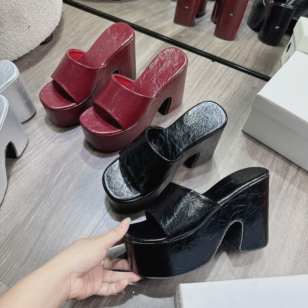 Dép xuồng quai bản ngang da mềm si mỡ cao 11 cm - Bonita Shoes X72