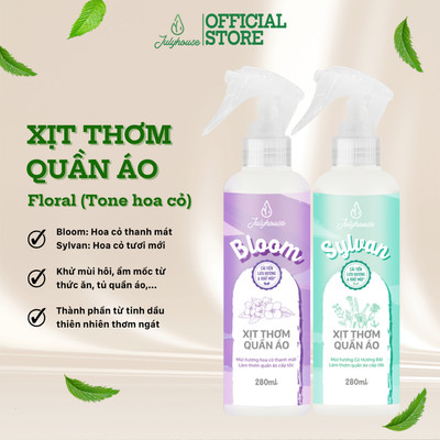 Xịt thơm quần áo JULYHOUSE 20ml/280ml nước xả vải khô hương hoa cỏ tinh dầu tươi mát