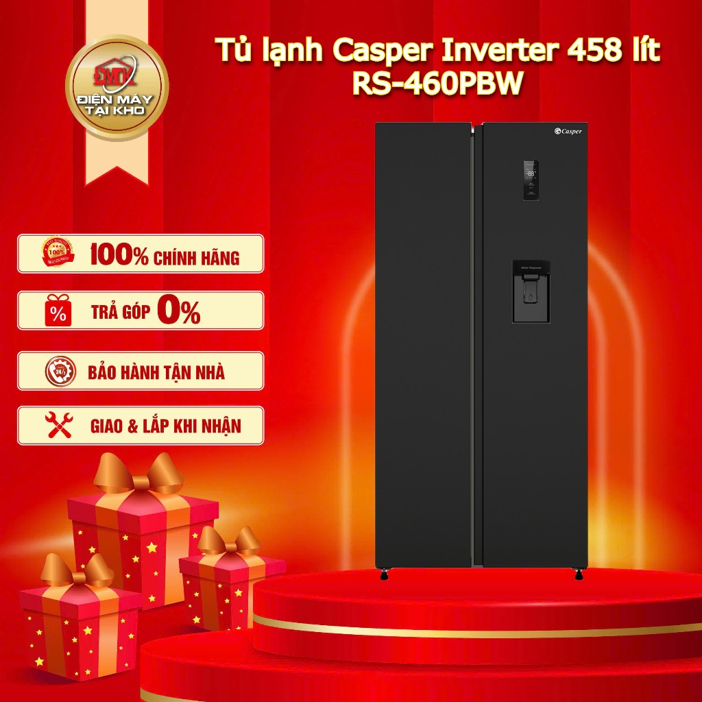 Tủ lạnh Casper RS 460PBW 458 lít – Side by Side – Tiết Kiệm Điện Inverter – Lấy nước ngoài – Casper 