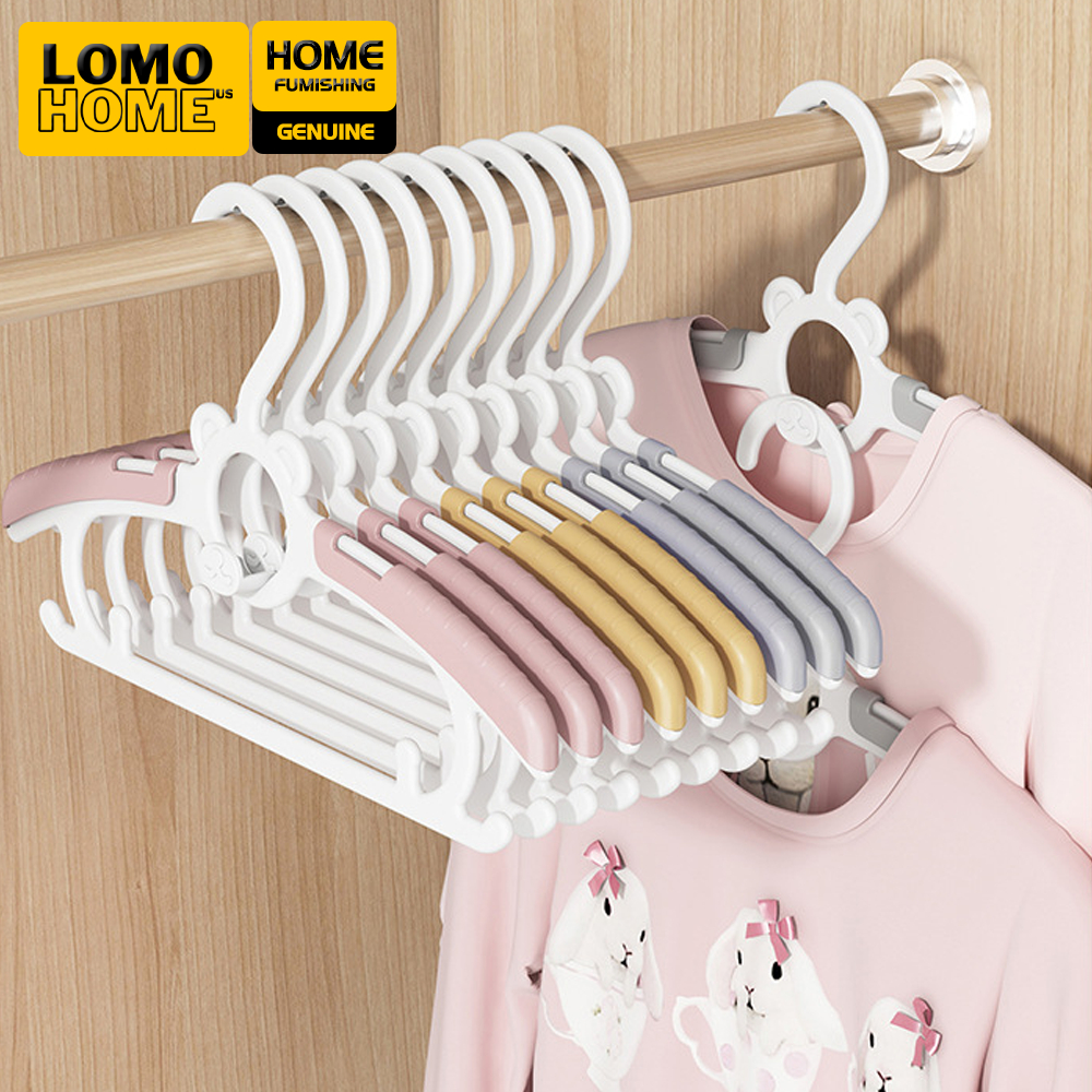  Bộ 10 Móc treo quần áo trẻ em LOMO thiết kế thu giãn độ rộng chống trượt siêu bền có thể xếp chồng lên nhau 