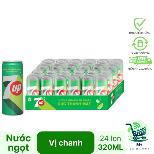 Thùng 24 Lon Nước Ngọt Có Gaz 7Up (320ml/lon)