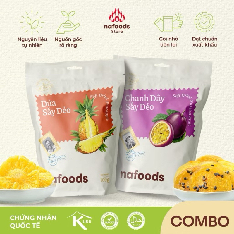 Combo Chanh leo & Dứa sấy dẻo Nafoods 100g