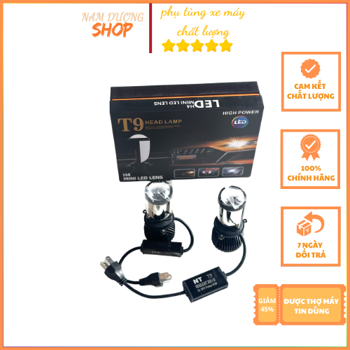 Đèn Pha LED Bi Cầu T9 Pro H4 – Mẫu Mới – Dùng Điện Ắc Quy 12V – Ô Tô, Xe Máy
