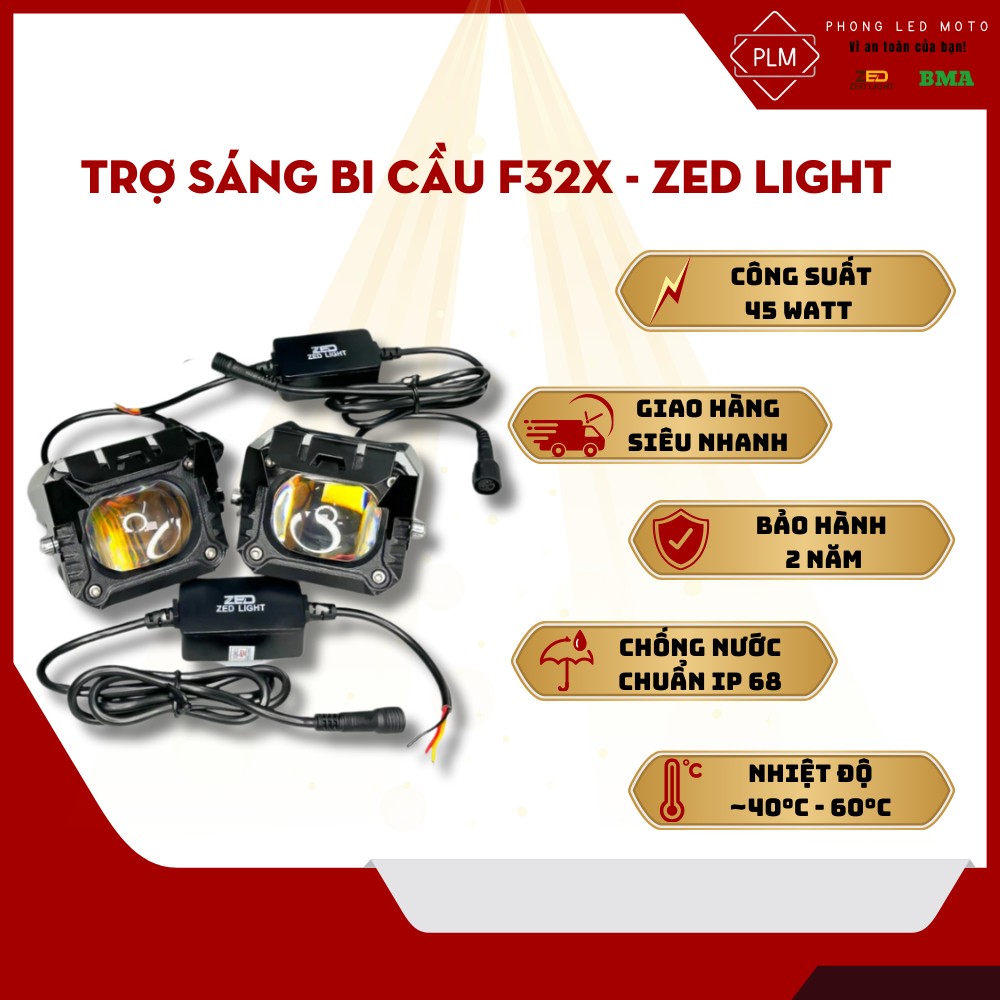Đèn LED Trợ Sáng F32X ZEDLIGHT - 45W 12.24V Cos Vàng Pha Trắng Lắp Oto,Xe Máy Chống Nước IP68
