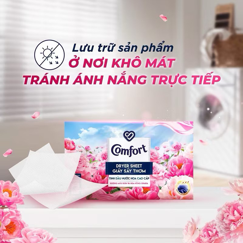 Hộp Giấy Thơm Comfort Hương Mẫu Đơn Và Hoa Hồng Ohara 40 tờ/hộp, Dành Cho Máy Sấy Quần Áo, Tủ Quần Áo