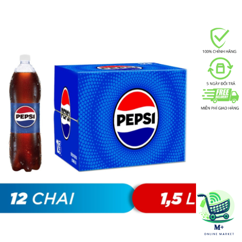 Thùng 12 Chai Nước Ngọt Có Gaz Pepsi (1,5L/chai)