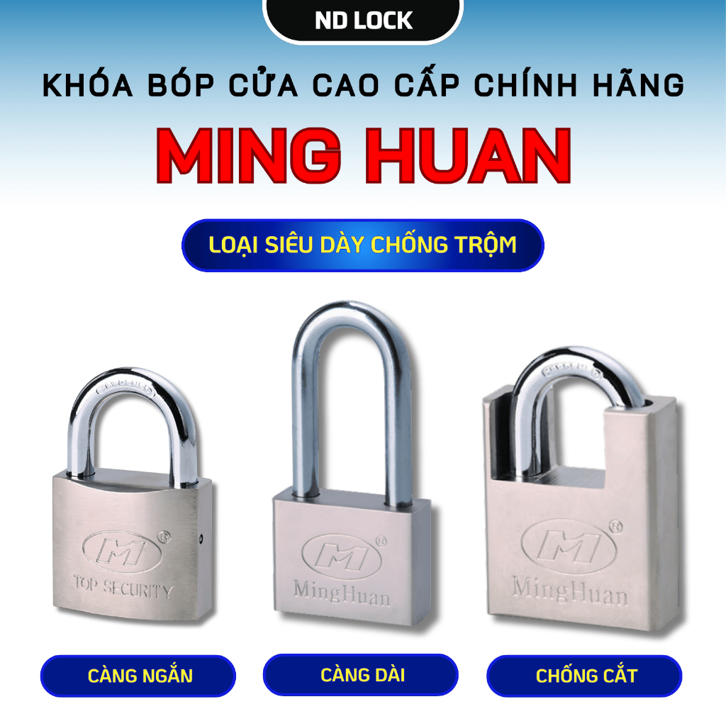 Ổ Khóa MING HUAN hàng chính hãng nội địa Trung siêu dày chống cắt chống trộm 2 kích thước 50/60 (mm) kèm 4 chìa khóa