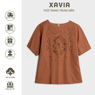 Áo Linen Cotton Cao Cấp Thêu Hoa Trước Ngực Cho Nữ Trung Niên, Chất Liệu Mát Mẻ, Tạo Sự Thoải Mái, 3 Màu Trẻ Trung