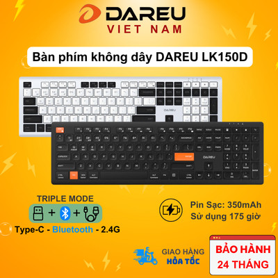 Bàn phím không dây DAREU LK150D Pin sạc 350mAh (Dual Mode 2.4G + Bluetooth + Dây)