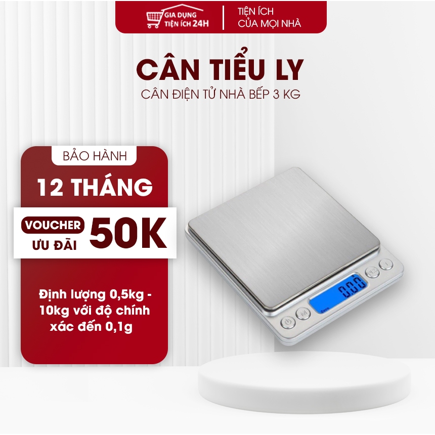 Cân tiểu ly điện tử , cân điện tử nhà bếp 3kg tặng kèm khay đựng đồ và 2 viên pin AAA New