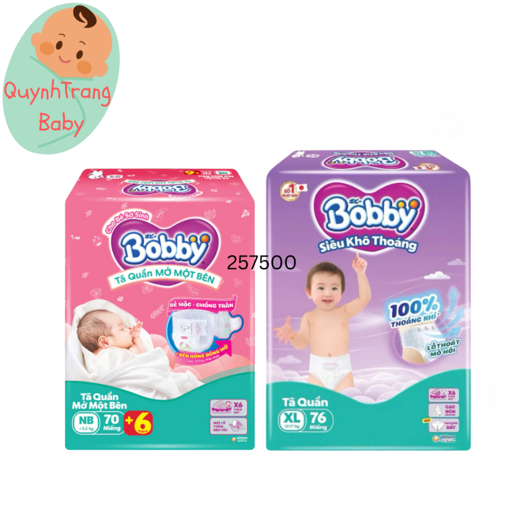 Tã / bỉm quần Mở Một Bên Bobby dễ mặc cho bé sơ sinh NB-S / Bỉm quần siêu khô thoáng Bobby Ultra+ Gạ