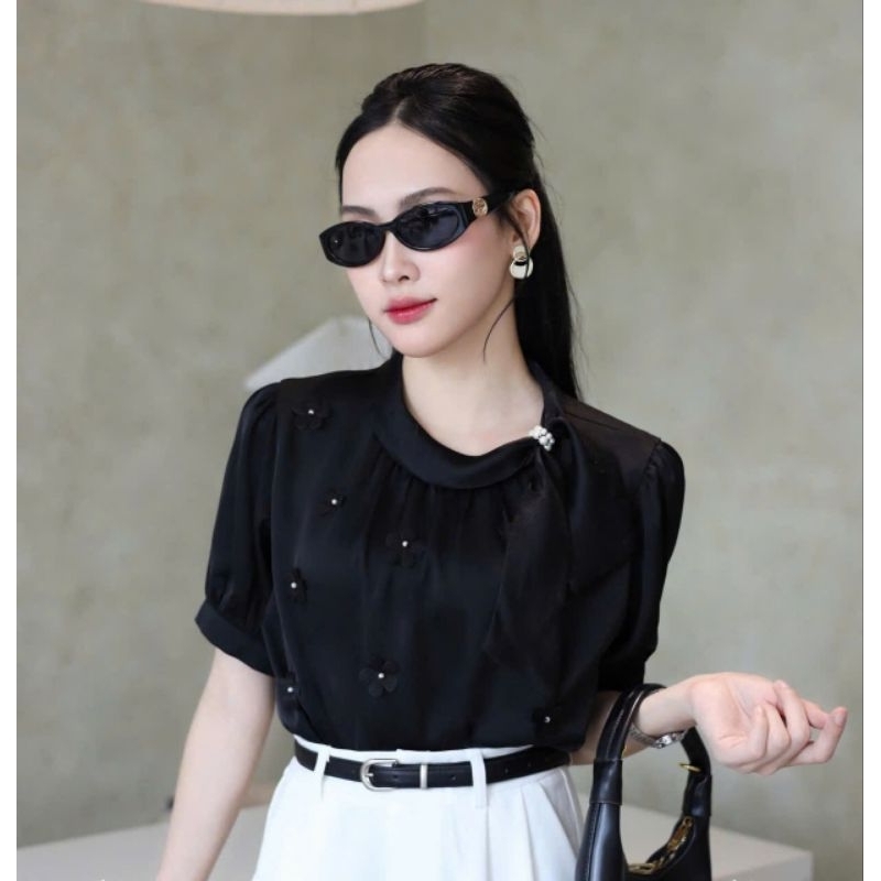 Áo Sơ Mi Nữ Cộc Tay Vải Lụa Mền Mát Nơ Cổ Nhẹ Nhàng[H33]