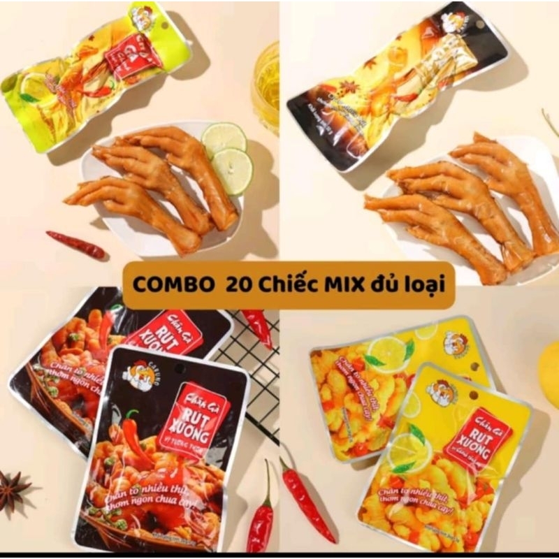[tặng 1 gói chân gà CABUNO] COMBO 20 GÓI CHÂN GÀ MIX CHÂN XƯƠNG 60g và 35g VÀ CHÂN RÚT XƯƠNG CABUNO
