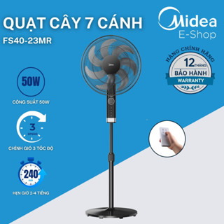 Quạt Cây 7 Cánh Midea FS40-23MT / FS40-23MR | Quạt Đứng Midea Công Suất 50W, 3 Tốc Độ Gió, Có Remote