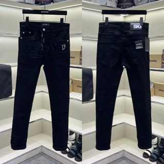 Quần jean bò nam PB slimfit đen trơn dập nhăn 3D phối khoá lệch tag logo D2 bạc đùi basic boy phố QJ685P