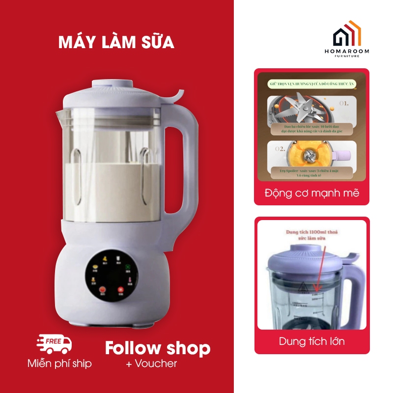 Máy Làm Sữa Hạt OSTMARS Cối Thuỷ Tinh Đa Chức Năng Nấu Dung Tích 1100ml Lưỡi Dao 10 Cánh.Bảo hành 1 đổi 1.