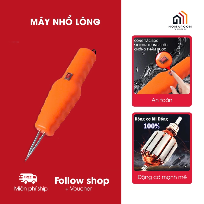 Máy nhổ lông gà vịt cầm tay, máy vặt lông măng tích điện 12-16h chồng nước nhổ sạch lông ngắn BH12T